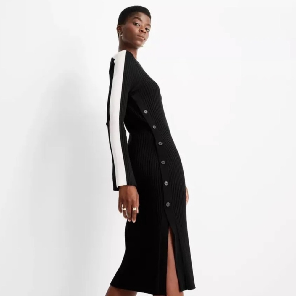 Target Future Collective Women’s Side Button Knit Dress, Black/White - Picture 2 of 8